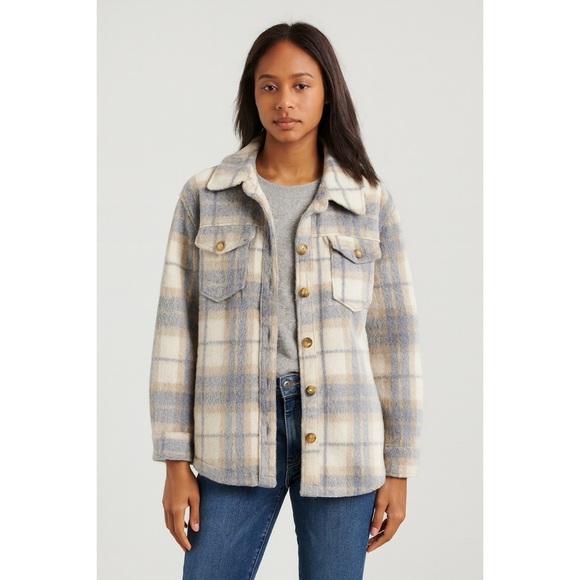 AVEC LES FILLES Brushed Plaid Flannel Shirt Jacket - Picture 1 of 10